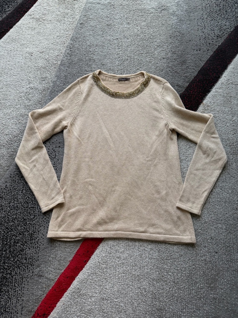 J.McLaughlin Gold Metallic Beaded Neckline Sweater